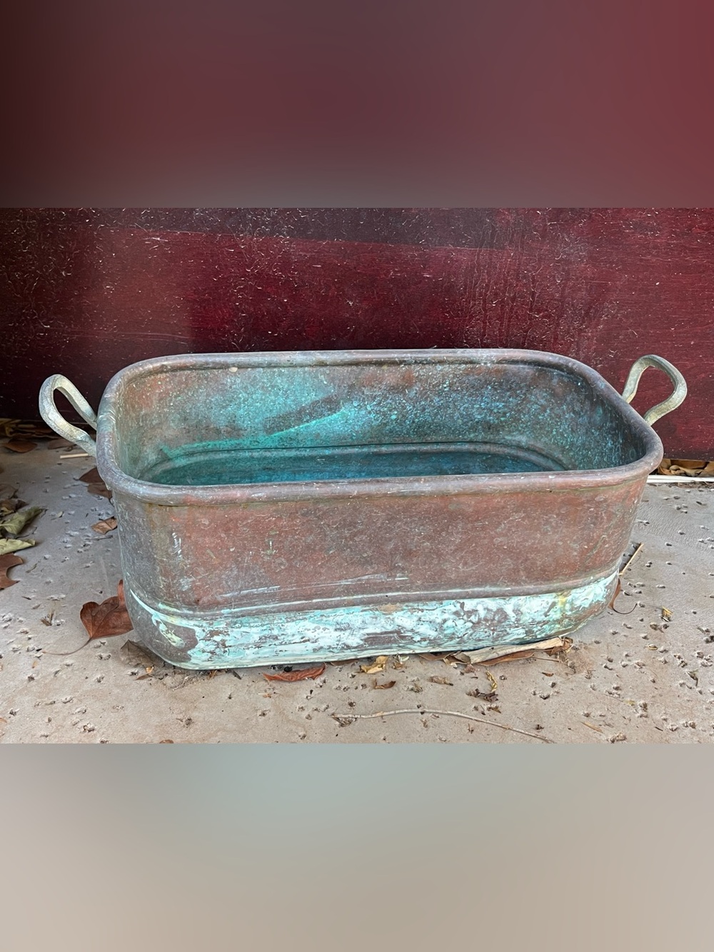 Patina Copper-Tone Rectangular Decorative Trough with Handles